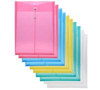 Zoohot Lot de 10 enveloppes en plastique transparent extensibles avec fermeture à cordon - Format A4 - Extension de 3,8 cm - Couleurs assorties