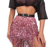 Zookey Paillettes Gland Jupe Danse du Ventre Jupe Rave Frange Hanche Écharpe Costume Danse Mini Wrap Jupes pour Femmes et Filles
