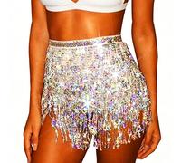 Zookey Paillettes Gland Jupe Danse du Ventre Jupe Rave Frange Hanche Écharpe Costume Danse Mini Wrap Jupes pour Femmes et Filles