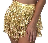 Zookey Paillettes Gland Jupe Danse du Ventre Jupe Rave Frange Hanche Écharpe Costume Danse Mini Wrap Jupes pour Femmes et Filles