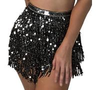 Zookey Paillettes Gland Jupe Danse du Ventre Jupe Rave Frange Hanche Écharpe Costume Danse Mini Wrap Jupes pour Femmes et Filles