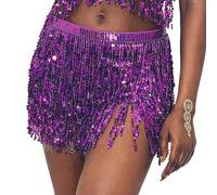Zookey Paillettes Gland Jupe Danse du Ventre Jupe Rave Frange Hanche Écharpe Costume Danse Mini Wrap Jupes pour Femmes et Filles