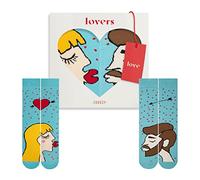 ZOOKSY - Chaussettes Amusantes pour Amoureux (2 Paires) | Motifs d'Amour pour Couples | Homme & Femme | Femme Blond Clair, Homme Brun | 36-40/41-46