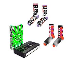 ZOOKSY Chaussettes Fluorescentes, Design Rave Années '90, Néon UV, Coton OEKO TEX, Vert Lumineux, Set de 2 Paires, 36-40, Love & Respect