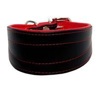 Zooleszcz Collier pour chien noir avec doublure rouge en cuir véritable fait à la main (35,6 cm de long pour tour de cou de 24,1 cm à 30,5 cm)