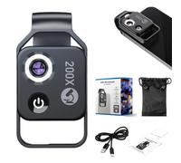 Zoom 200x pour iPhone, 2025 - Grossissement 200x avec objectif CPL, 3 en 1 portable smartphone HD microscope - Fixation d'objectif pour iPhone et Android - Noir