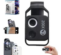 Zoom à grossissement 200x, Accessoires de caméra Microscope numérique Poche orables, avec Objectif cpl/lumière LED, téléphone pour Smartphone cellulaire LED(Noir)