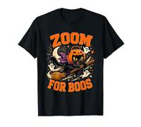 Zoom for Boos Halloween Black Cat Broom Ride T-Shirt