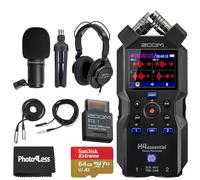 Zoom H4essential Ensemble enregistreur pratique avec micro podcast Zoom ZDM-1 avec écouteurs, pare-brise, câble XLR et support de table, adaptateur Bluetooth Zoom BTA-1, carte mémoire microSDXC 64 Go,