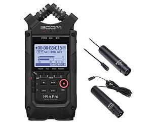 Zoom H4n Pro - Totalement noir - Enregistreur portable 4 pistes (Modèle 2020) avec micro lavalière XLR omnidirectionnel et cardioïde en kit