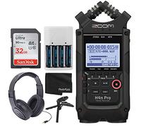 Zoom H4n Pro Enregistreur portable 4 entrées/4 pistes avec capsule X/Y intégrée Noir + Casque stéréo supra-auriculaire + Carte mémoire 32 Go + Poignée trépied de table + 4 piles AA et chargeur