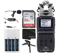 Zoom H5 Enregistreur portable 4 entrées / 4 pistes avec capsule de micro X/Y interchangeable + carte mémoire 32 Go + microphone à condensateur Lavalier + 4 piles AA et chargeur + trépied/poignée de