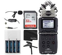 Zoom H5 Enregistreur portable 4 entrées / 4 pistes avec capsule de micro X/Y interchangeable + carte mémoire 32 Go + microphone à condensateur Lavalier + 4 piles AA et chargeur + trépied/poignée de