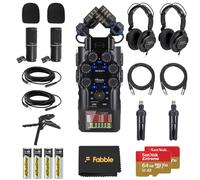 Zoom H6studio Ensemble enregistreur pratique avec 2 packs de micros podcast ZDM-1, écouteurs, supports de table, câbles XLR, pare-brise, cartes mémoire, piles et accessoires