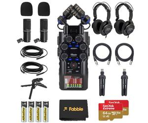 Zoom H6studio Ensemble enregistreur pratique avec 2 packs de micros podcast ZDM-1, écouteurs, supports de table, câbles XLR, pare-brise, cartes mémoire, piles et accessoires
