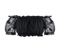 Zooma Femme Sexy Corset Bustier en Dentelle avec Noir (Jupe) en Tulle Floral Guêpière Déguisement Gothique - Noir (Manches Courtes) - XXL