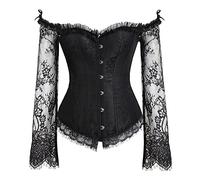 Zooma Femmes Princesse Renaissance Lace Up Corset, Floral Ruched Sleeves Bustier, Femme Steampunk Lingerie Gothique Bustier