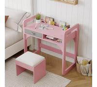 ZoomBuggy Bureau Enfant avec Chaise 3-8 Ans, Ensemble Table d'Étude en Bois Réglable avec Rangement Tissu, Tiroir Et Étagères, Bureau Ergonomique pour Garçon Et Fille, Idéal Chambre Et Salle d'Étude