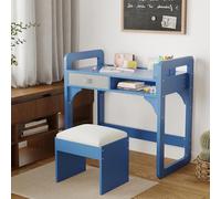ZoomBuggy Bureau Enfant avec Chaise 3-8 Ans, Ensemble Table d'Étude en Bois Réglable avec Rangement Tissu, Tiroir Et Étagères, Bureau Ergonomique pour Garçon Et Fille, Idéal Chambre Et Salle d'Étude