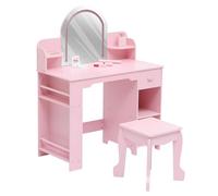 ZoomBuggy Coiffeuse pour Enfant avec Miroir LED 3 Couleurs - Table De Maquillage Enfant avec Tabouret Assorti, MDF Robuste Bords Arrondis, Cadeau pour Fille 3-9 Ans, Idéale Chambre/Salle De Jeux