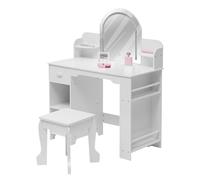 ZoomBuggy Coiffeuse pour Enfant avec Miroir LED 3 Couleurs - Table De Maquillage Enfant avec Tabouret Assorti, MDF Robuste Bords Arrondis, Cadeau pour Fille 3-9 Ans, Idéale Chambre/Salle De Jeux