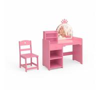 ZoomBuggy Coiffeuse pour Enfants, Style Princesse, Adaptée Aux Filles, avec LED, équipée d'étagères, d'un Meuble De Rangement Et d'un Siège, Bureau en Bois, Convient pour La Chambre à Coucher
