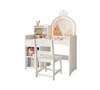 ZoomBuggy Coiffeuse pour Enfants, Style Princesse, Adaptée Aux Filles, avec LED, équipée d'étagères, d'un Meuble De Rangement Et d'un Siège, Bureau en Bois, Convient pour La Chambre à Coucher