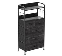 ZoomBuggy Commode à Cinq Tiroirs, Meuble d'Entrée Moderne, avec Deux étagères Ouvertes Et Crochets Latéraux, Structure Solide, Conception Anti-Basculement, 120x60x30 cm, Adaptée Au Hall d'Entrée