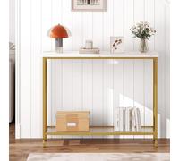 ZoomBuggy Console d'Entrée 105 cm, Table Console Étroite à 2 Niveaux | Table d'Appoint Blanc et Doré, pour Couloir, Salon et Derrière le Canapé