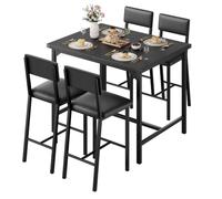 ZoomBuggy Ensemble Table Haute Compacte 4 Personnes, Repose-Pieds | Structure stable avec protections d’angle, manque d’espace logement, 4 tabourets rembourrés confortables, appartement