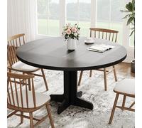 ZoomBuggy Table à manger ronde 120 cm pour 4 personnes - Table de cuisine rustique avec pied en croix en métal et aspect bois massif - Ensemble de salle à manger stable pour salon, cuisine ou salle à