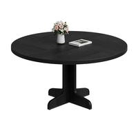ZoomBuggy Table à Manger Ronde en Bois pour Quatre Personnes avec Pieds Incurvés, Patins Réglables, Adaptée pour La Salle à Manger Et La Cuisine, Plateau épaissi, Pieds Renforcés