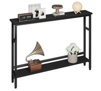 ZoomBuggy Table Console Étroite 100x15x79cm, Table d'Entrée Ultra-Fine avec Étagère Réglable, Table De Canapé Peu Encombrante pour Couloir, Salon, Entrée, Style Campagne Industriel, Gris Et Noir