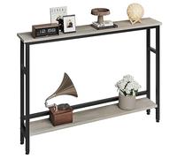 ZoomBuggy Table Console Étroite 100x15x79cm, Table d'Entrée Ultra-Fine avec Étagère Réglable, Table De Canapé Peu Encombrante pour Couloir, Salon, Entrée, Style Campagne Industriel, Gris Et Noir