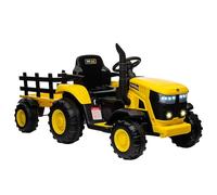 ZoomBuggy Tracteur Électrique 12V Enfants avec Remorque Amovible, Véhicule Électrique avec Télécommande, Musique, MP3, USB, Vitesse 3.5 km/h, Charge 30kg, Voiture Électrique pour Enfants 3+ Ans, Jaune