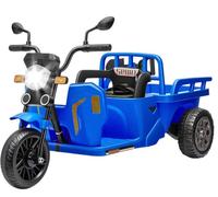 ZoomBuggy Tricycle Électrique 12 V pour Enfants avec Plateau de Remorque, Moto Électrique à 3 Roues avec Télécommande, Musique, Bluetooth, Rétroviseurs et Phares, pour Enfants 3+ Ans, Bleu