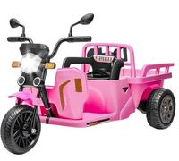 ZoomBuggy Tricycle Électrique 12 V pour Enfants avec Plateau de Remorque, Moto Électrique à 3 Roues avec Télécommande, Musique, Bluetooth, Rétroviseurs et Phares, pour Enfants 3+ Ans, Rose