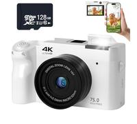 Zoomix Digital Camera, Zoomix Digital Camera 75mp 4K HD Video, 3.0" Screen Ultra HD Sensor & Smart Focus,18X Digital Zoom, Adjustable Smart Flash (White+128GB)