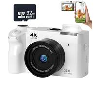 Zoomix Digital Camera, Zoomix Digital Camera 75mp 4K HD Video, 3.0" Screen Ultra HD Sensor & Smart Focus,18X Digital Zoom, Adjustable Smart Flash (White+32GB)