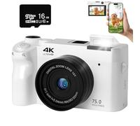 Zoomix Digital Camera, Zoomix Digital Camera 75mp 4K HD Video, 3.0" Screen Ultra HD Sensor & Smart Focus,18X Digital Zoom, Adjustable Smart Flash (White+16GB)