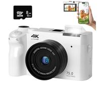 Zoomix Digital Camera, Zoomix Digital Camera 75mp 4K HD Video, 3.0" Screen Ultra HD Sensor & Smart Focus,18X Digital Zoom, Adjustable Smart Flash (White+8GB)