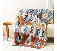 Zoomlie Couverture à motif géométrique ethnique avec franges décoratives - Double face - Douce et élégante - Pour canapés, lits, fauteuils, fauteuils - Style 16, 130 x 160 cm