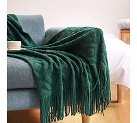 Zoomlie Couverture tricotée douce avec franges et pompons - 130 x 170 cm - Vert - Texture jacquard - Couverture chaude et confortable pour canapé, fauteuil, toutes saisons (vert, 130 x 230 cm)