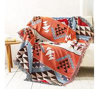 Zoomlie Plaid ethnique à motif géométrique avec franges décoratives et pompons double face, confortable, doux et élégant pour canapé, grand lit, canapé, chaise (style 14, 160 x 220 cm)