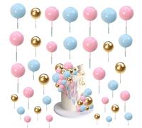 ZOOMPIL 108pcs Boule Rose Deco Gateau, Balle Gâteau Topper Rose Blanc Doré, Balle Gâteau Topper, Mini Topper de Gâteau de Ballon, pour Décoration de Gâteau Dessert, Mariage Décoration
