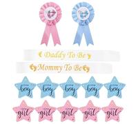 ZOOMPIL 4pcs Daddy and Mommy to be Insigne et écharpe, 100pcs Genre Révèle des Autocollants, Mommy to Be Echarpe, Daddy to Be Badge, Genre Cadeaux de Nouveau Papa Maman, pour Fête Prénatale