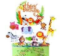 ZOOMPIL Animaux de la Jungle Cake Topper, Animaux Gâteau Topper 3D, 11pcs Décorations de Gâteaux Animaux Jungle, pour Enfants Fête d'anniversaire Deco Gateau