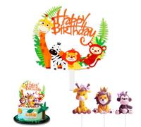 ZOOMPIL Animaux de la Jungle Cake Topper, Animaux Gâteau Topper 3D, 4 Pièces Décoration Gâteau Animaux la Forêt, pour Enfants Fête d'anniversaire Deco Gateau