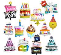 ZOOMPIL Ballon en Film Plastique pour Gâteau, 13 Pièces Joyeux Anniversaire Ballons, Gâteau d'anniversaire ballon aluminium, Flottant de Lettres Gonflables pour Décorations De Fête D'anniversaire