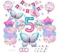 ZOOMPIL Ballons Papillon, Ballons d'Anniversaire Papillon, 46pcs Décoration Anniversaire Ballon Papillon, Anniversaire Papillon Fille 5 Ans Kit, pour La Décoration de Fête D'anniversaire de Filles